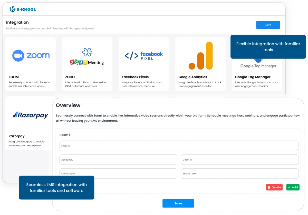 Flexible LMS integrations with familiar business tools