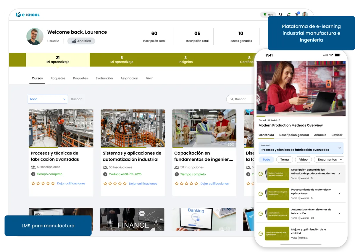E-learning industrial para manufactura e ingeniería, seguro y estandarizado.