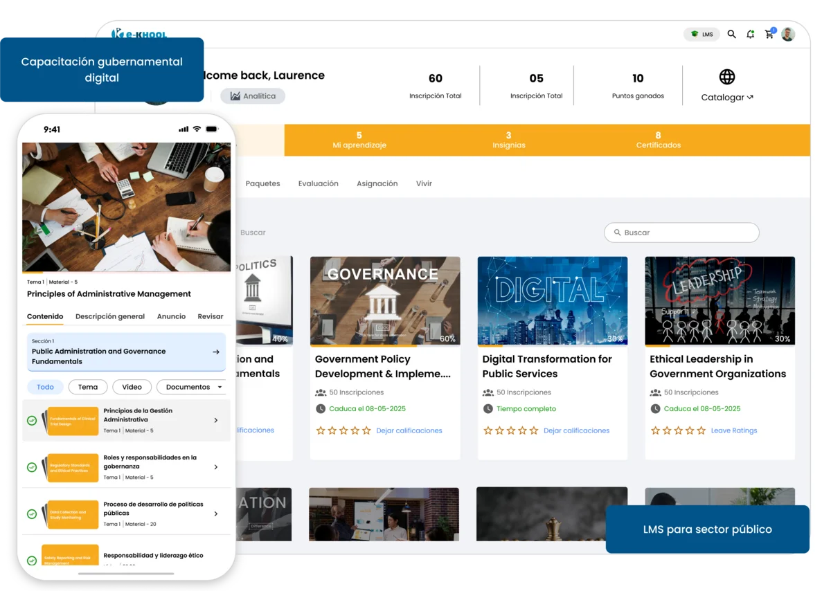 Capacitación gubernamental digital con control, acceso y reportes centralizados.