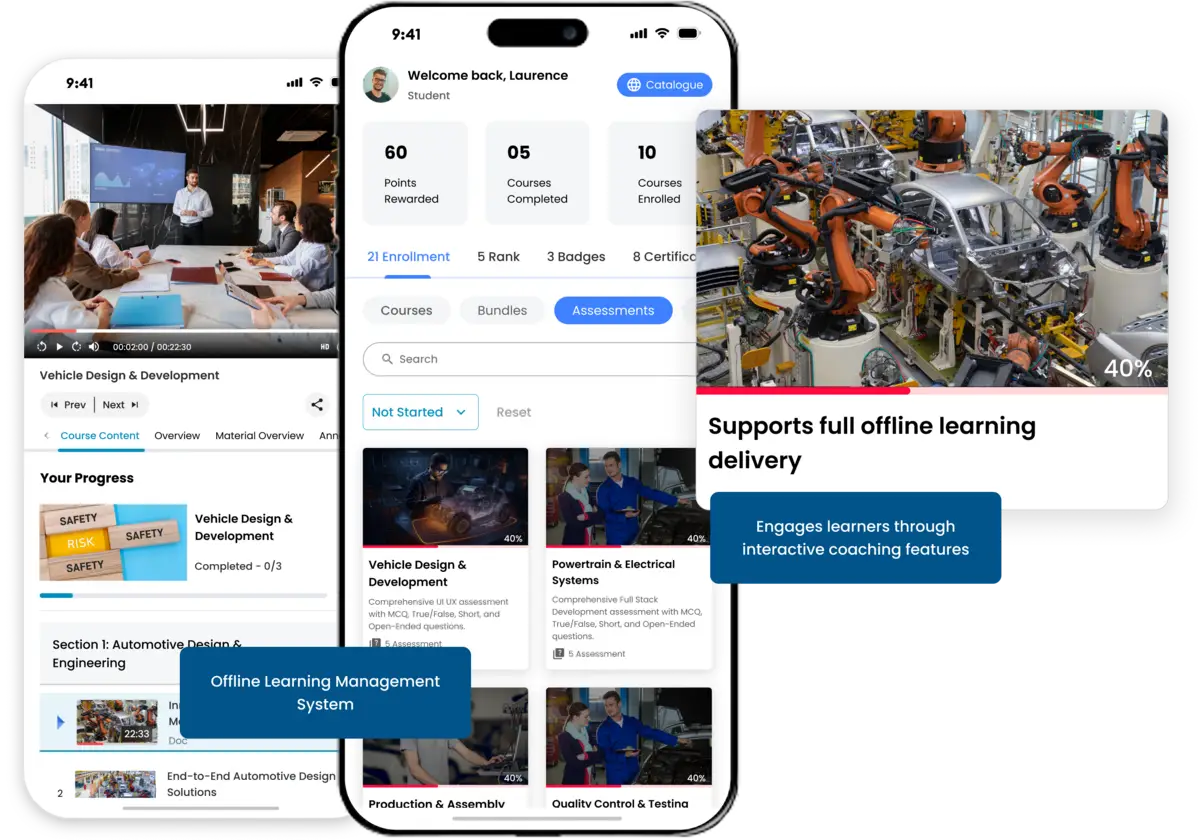 Support seamless learning without internet. Learners can access downloaded content, study offline, and sync progress once reconnected