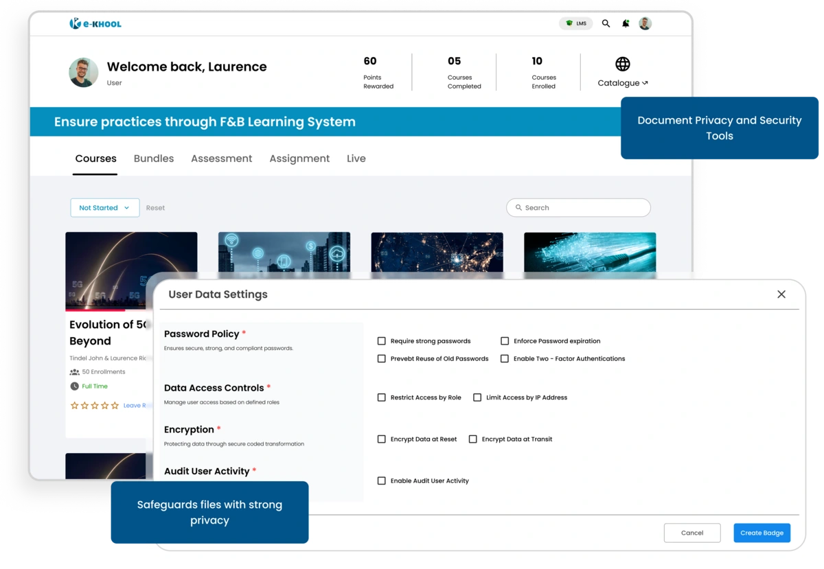 Protect sensitive documents with advanced security, access controls, and privacy tools that ensure safe and compliant LMS data management