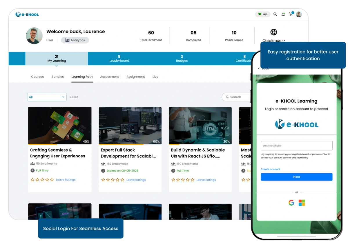 Social login for seamless access and faster entry to learning platform