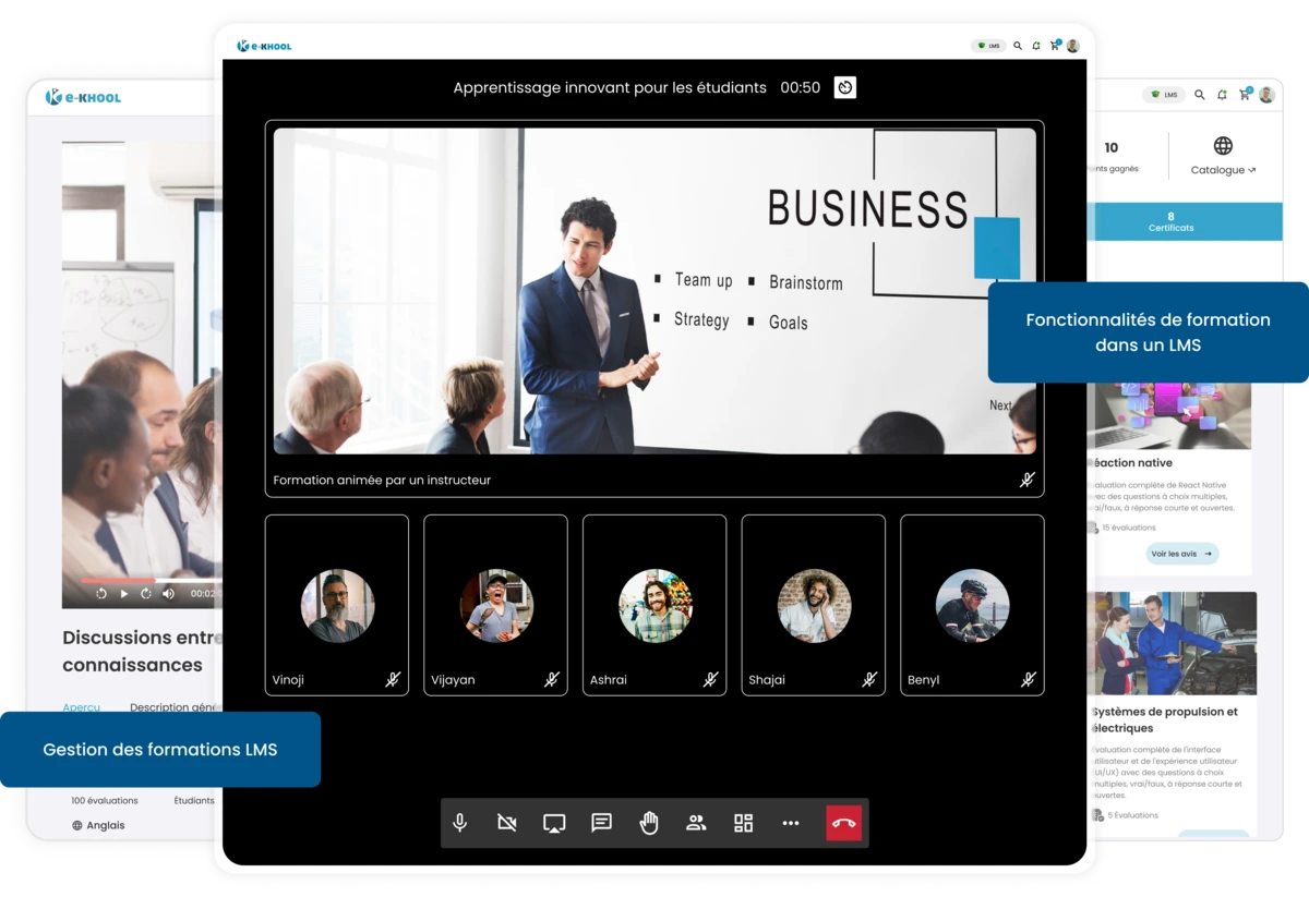 Gestion des formations : administration des cours, inscriptions, planning et certifications