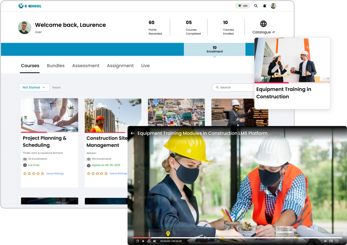 Equipment Training modules in the LMS for Construction industry.