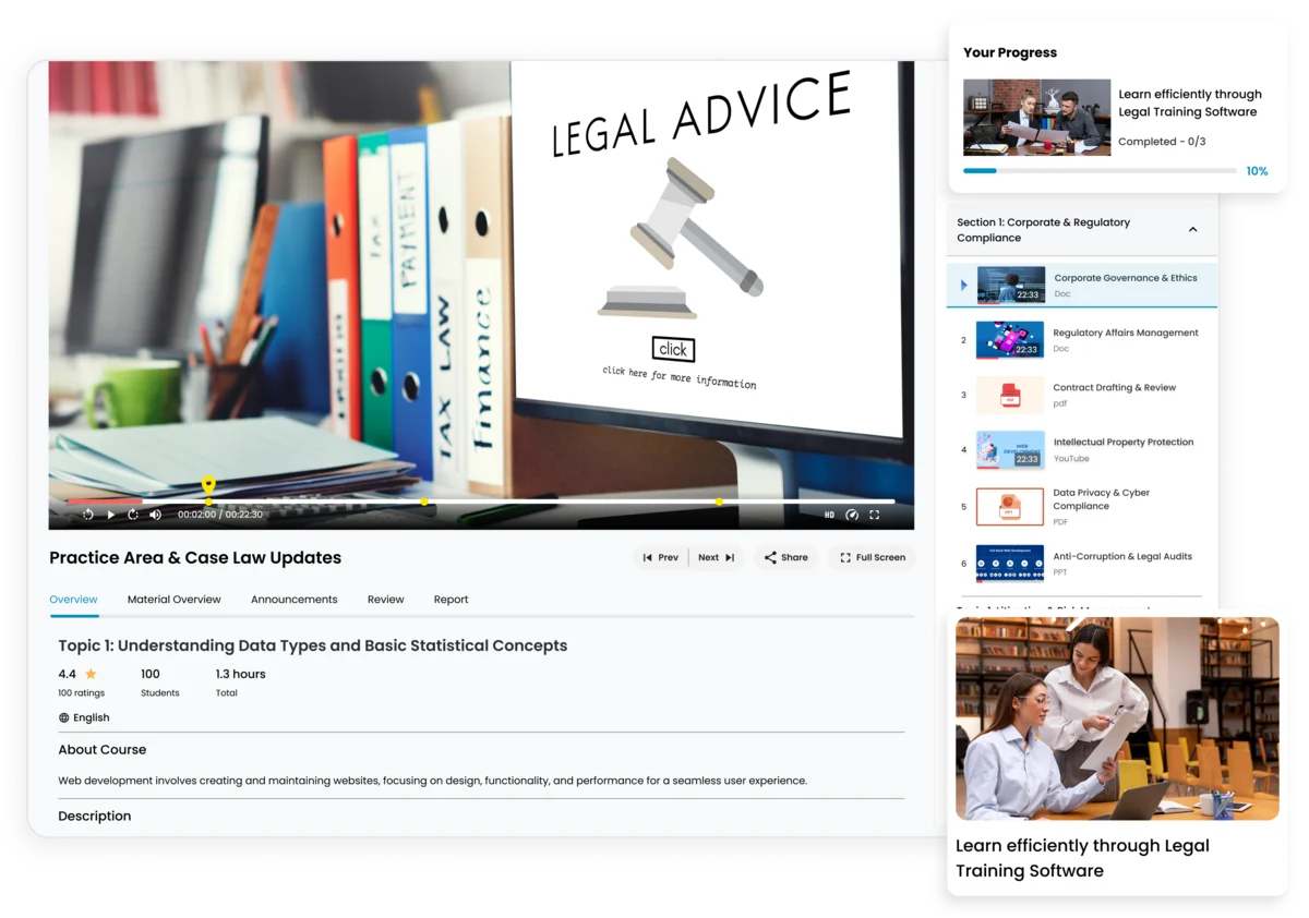 Empower lawyers with structured training on practice areas and case law updates