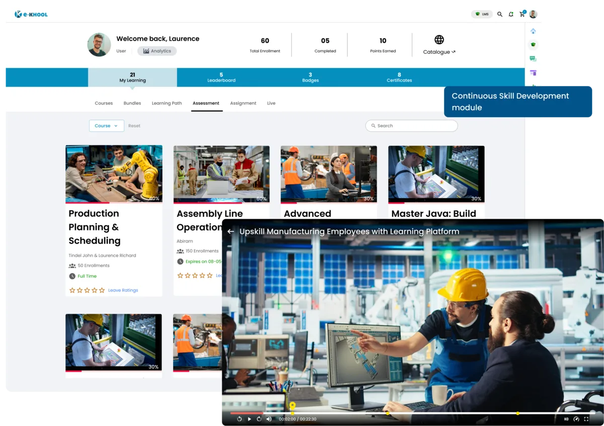 Upskill employees with Learning platform in manufacturing industry