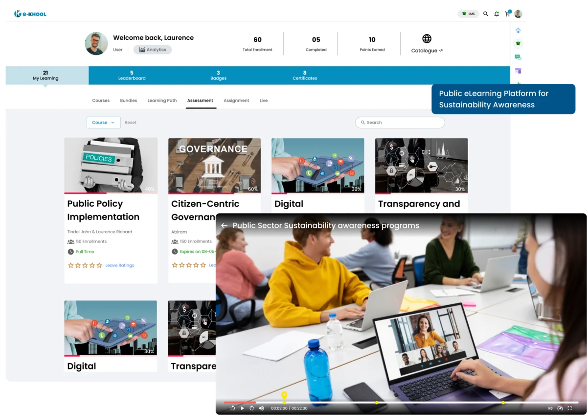 Public sector e-learning platform for sustainability awareness programs.