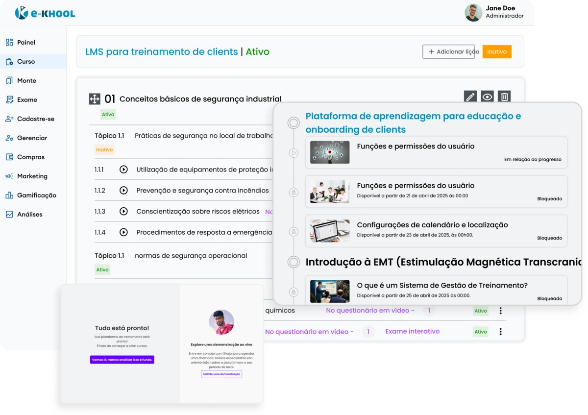 Plataforma LMS para capacitação, onboarding e suporte a clientes