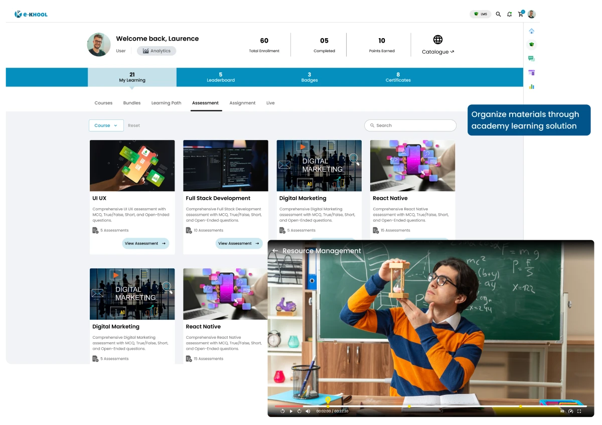 Resource management in academy learning solution