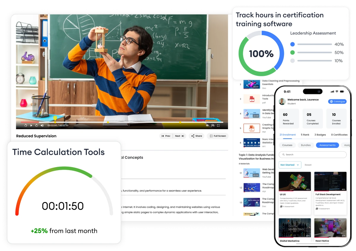 Time calculation tools in certification training software