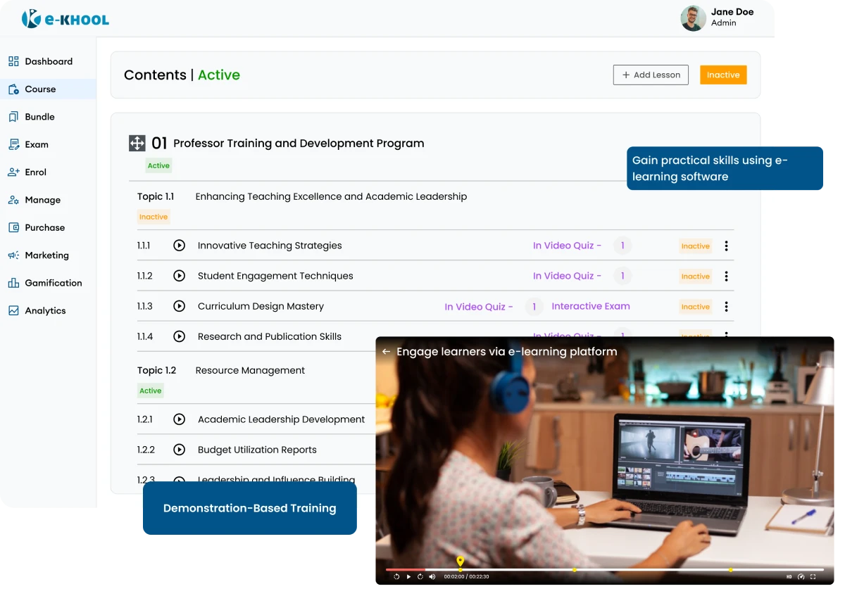 Demonstrative-based training for practical and hand-on experience learning