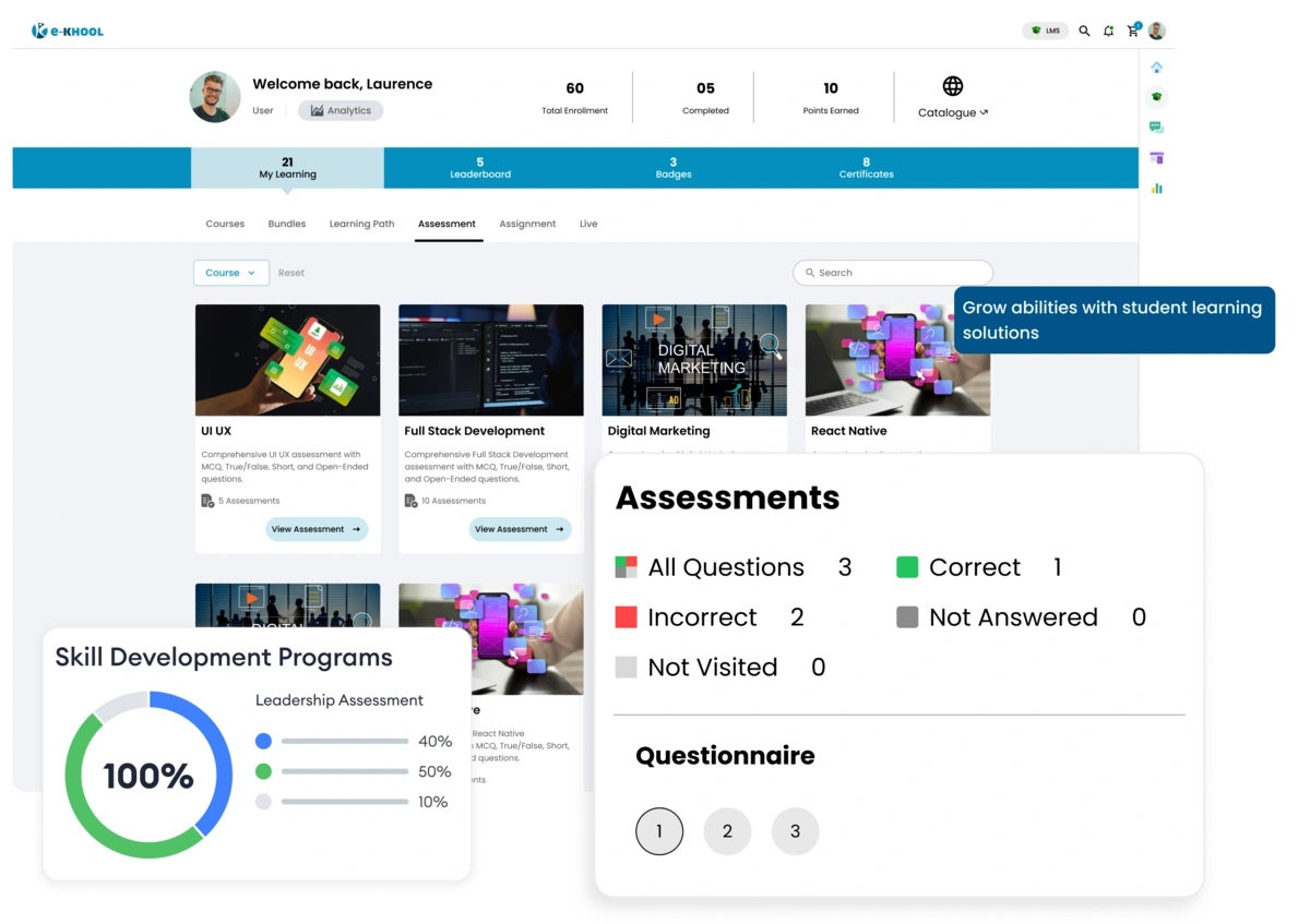 Programs and tools for student’s skill development and learning growth